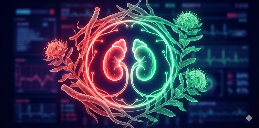 High-impact thumbnail showing cortisol regulation and stress balance with bright adaptogenic herbs like ashwagandha and rhodiola surrounding a hormone pathway.